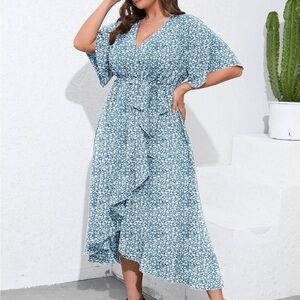 Asymmetrical Floral Blue Dress